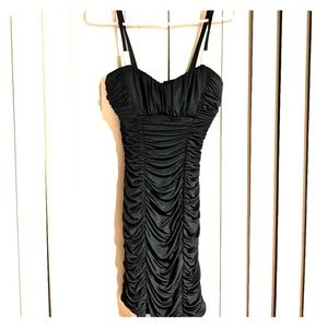 Sexy Black Ruched Cami Strappy Mini Club Dress